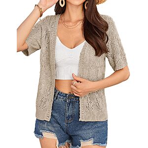 GRACE KARIN Women's Short Sleeve V Neck Cardigans Sweaters Grey Apricot M $8.39