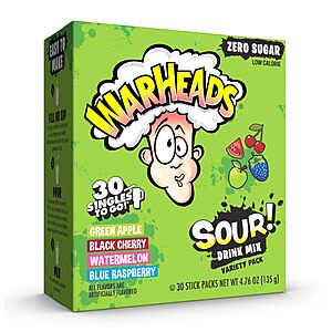 Singles To Go! Warheads Sour Drink Mix Variety Pack, Sugar Free, 30 Ct, w/S&S $5.16