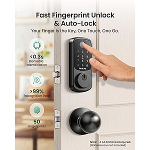 DESLOC B200 Fingerprint Smart Lock with 2 Knobs, Child Safe Design - $48.74