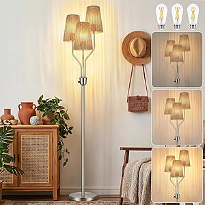 3 Light Farmhouse Rattan Boho Dimmable Floor Lamp $55.07 + Free Shipping