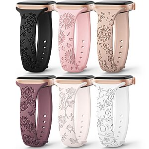 6-Count AMSKY Women’s Slim Floral Engraved Silicone Apple Watch Bands (Various Colors/Sizes) from $6.74 + Free Shipping w/ Prime or on $35+