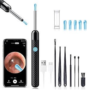 LEIPUT Rechargeable Ear Wax Removal Kit w/ 1080P Camera & Ear Cleaning Tools (Black) $6.49 + Free Shipping w/ Prime or on $35+