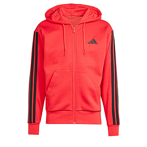 adidas men Essentials 3-Stripes Fleece Hoodie (Pure Ruby / Black) $19.5