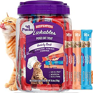 48-Ct Beefeaters Lickable Wet Puree Cat Treats (Variety Pack) + $1.65 Amazon Credit $15.57 w/ S&S + Free Shipping w/ Prime or on $35+