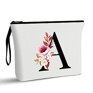 Vavabox A-Z Personalized Makeup Bag, Birthday Gifts for Women Mom, Gifts for Best Friend, Bride Bridesmaid Cosmetic bag (A, 01-White) $3.99