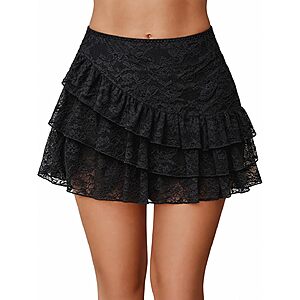 Avidlove Women's Y2k Lace Layered Mini Skirt High Waist Ruffle Short Skirt $7.49