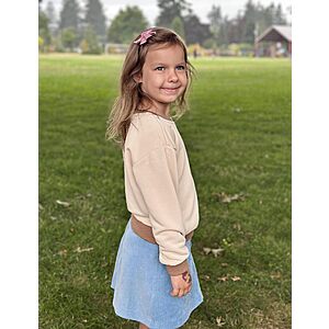 Arshiner Girls Crewneck Sweatshirt Long Sleeve Pullover Tops Drop Shoulder Sweatshirts Color Block Ribbed Trim Beige Crewneck Sweatshirt Size 5-6 $8.99