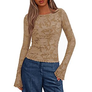 BTFBM Women’s Floral Embroidered Mesh Bell-Sleeve Top (S–XXL, Various Colors) from $7.99 + Free Shipping w/ Prime or on $35+