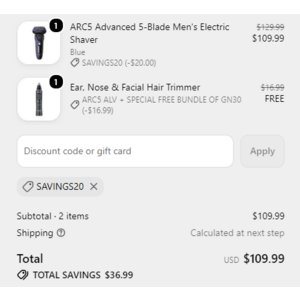 Panasonic ARC5 Advanced 5-Blade Men's Electric Shaver (Blue) & Free Trimmer (ER-GN30-H) + Free S&H $109.99