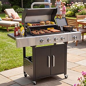 Aoxun 4-Burner 49000 BTU Propane Grill with Side Burner, Black Stainless Steel Gas Grill, Heavy-Duty Cooking Grates & Side Tables for Backyard Patio Camping~$219.98 @ Amazon