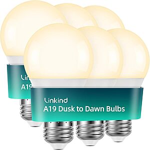 6-Count Linkind Outdoor A19 Dusk-to-Dawn LED Light Bulbs (75W Equivalent, 2700K Soft White) $11.49 ($1.92 each) + Free Shipping w/ Prime or on $35+
