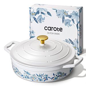3.5-Quart CAROTE Enameled Cast Iron Braiser Pan w/ Lid (White & Blue) $39.99 + Free Shipping