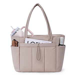 15.7" Wandering Nature Puffy Quilted Tote Bag w/ 15.6" Laptop Compartment (Beige) $14.99 + Free Shipping w/ Prime or on $35+