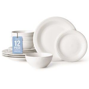 Carote 12-Piece Ceramic Dinnerware Set, Plates and Bowls Dish Sets Service for 4, Durable Kitchen Dining Dish Set, White $14.99