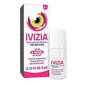 $6.44 for 1 or $9.50/2  or less S&S CLIP Q iVIZIA Sterile Lubricant Eye Drops for Dry Eyes, Preservative-Free, 5ml