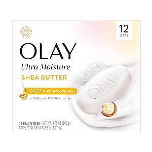 Olay Beauty Bar, Ultra Moisture,10x More Moisturizers, 24/7 Soft & Smooth Skin, Gentle Cleanse on Face & Body, Vitamin B3 Complex, For All Skin Types, 3.75 oz, (12 Count) $11.79
