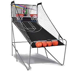GYMAX Arcade Basketball Game Indoor Foldable with 8 Game Modes, Arcade Sound, 4 Balls and Inflation Pump, Electronic Basketball Games for All Ages Home $98.99
