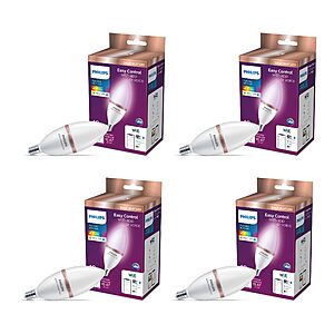 PHILIPS Smart 40W B12 Color LED Smart Candle-Shaped Bulb 4-Pack- E12- Indoor - Connects to Your Existing Wi-Fi - Control with Voice or App + Activate with Motion $34.51