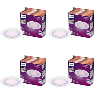 PHILIPS Smart 5-6 Inch Retrofit Recessed Downlight 4-Pack, 750 Lumens, LED Color Changing Lights, Connects to Wi-Fi, Control with Voice or App, Powered by WiZ Connected $79.97