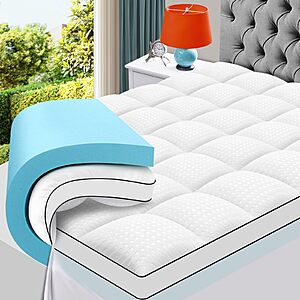 MASVIS Queen Size Dual Layer 4 Inch Memory Foam Mattress Topper, 2 Inch Cooling Gel Memory Foam and 2 Inch Pillow Top Mattress Pad $84.99