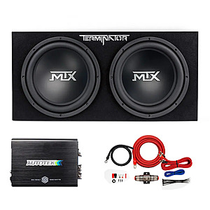 Dual 12" MTX TNE212D 1200W Loaded Car Subwoofer Kit w/ Amplifier & 4 Gauge CCA Wiring Kit (Black) $220.99 + Free Shipping