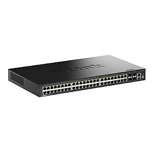 D-Link DGS-1530-52P Stackable Smart Switch 48 Ports 1G PoE+, Power Budget 370W + 4 Ports 10G SFP+, 6kV Surge Protection on ethernet Ports $1308.99
