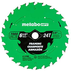 Metabo HPT Circular Saw Blades: 6.5" 24-Tooth $5.78; 7.25" 40-Tooth $8 & More + Free S&H w/ Walmart+ or on $35+
