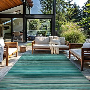 Rugshop Contemporary Stripe Patio Deck Backyard Area Rug Blue 7'10" x 10' $68.92