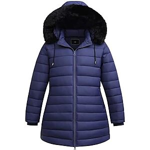 Women's Pefflarge Women's Plus Size Quilted Thermal Down Parka Coat (Dark Blue) 4X $9.99 + Free Shipping w/ Prime or on $35+