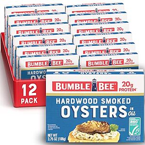 [SnS, AC] $16.68* | 12-Pack 3.75-Oz Bumble Bee Canned Hardwood Smoked Oysters at Amazon