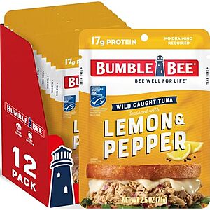 [SnS, AC] $7.07 | 12-Pack 2.5-Oz Bumble Bee Wild Caught Tuna Pouch (Lemon & Pepper) at Amazon (58.9￠ each)