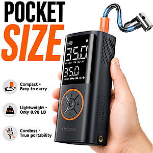 $18.99: Ophanie Cordless Portable Tire Inflator, 160 PSI, Air Pump, LED Light & Digital Pressure Gauge