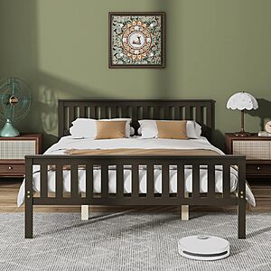 Giantex Mid-Century Wood Platform Queen Bed Frame w/ Headboard & Footboard (Espresso) $71.99 + Free Shipping