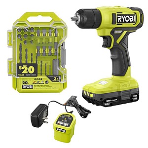 Ryobi ONE+ 18V Cordless 3/8 in. Drill/Driver Kit with 2.0 Ah Battery and Charger with Drill and Impact Drive Kit (20-Piece) $35.97