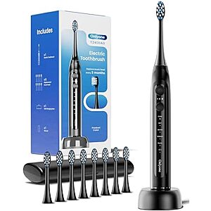 $8.09* | Onlyone Rechargeable Sonic Electric Toothbrush w/ 8 Brush Heads (Black) at Amazon