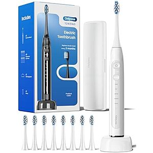 $8.98* | Onlyone Rechargeable Sonic Electric Toothbrush w/ 8 Brush Heads at Amazon
