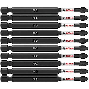 $8.19* | 10-Pk Bosch 3-1/2" Impact Tough Phillips #2 Screwdriving Power Bits at Amazon