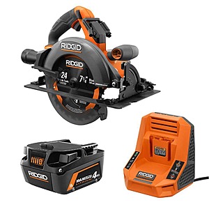 Ridgid 18V Brushless Cordless 7-1/4 in. Circular Saw with 18V 4.0 Ah MAX Output Battery and Rapid Charger $229