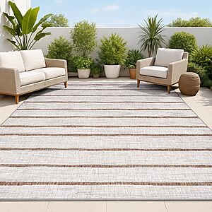 JONATHAN Y Berber Stripe Indoor Outdoor Area Rug 3X5 Beige/Brown, Colonia for Backyard, Patio, Porch $36.55