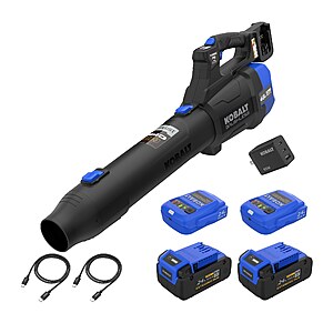 Kobalt 48V MAX (24Vx2) 600 CFM / 150 MPH Handheld Leaf Blower Kit, (2) 4.0Ah Batteries and Charger Included Rubber in Black | KHB 4248-06A $99