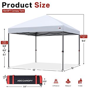 ABCCANOPY 10x10 Pop Up Canopy Tent, Heavy Duty Weather Protection, White $77.35