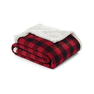 $10.99 | Eddie Bauer 50"x60" Reversible Fleece Sherpa Throw Blanket (Cabin Plaid Red) at Woot!