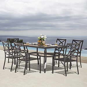 $339.99: Nuu Garden 7 -Piece X Hex Back Patio Dining Set Iron Rectangle Table with 6 Stackable Stationary Chairs at Lowe's, FS