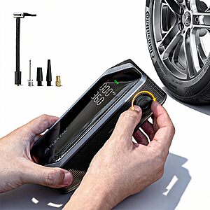 FLEXTAILGEAR Portable Tire Inflator, Rechargeable Electric Air Pump with Knob Pressure Control $12