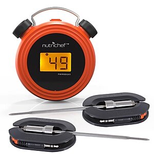 NutriChef Smart Bluetooth BBQ Grill Thermometer - Digital Display, Stainless Dual Probes Safe to Leave in Outdoor Barbecue Meat Smoker $33.61