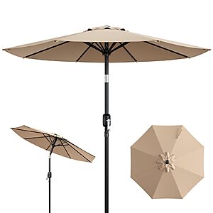 MAKE CHANGES 9FT Patio Umbrella, Outdoor Table Umbrella with Tilt & Crank, Khaki or Red $26.99