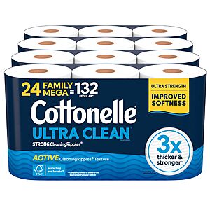 $27.75-$33.28 S&S Clip Q Promo AMZ FREE SHIP Cottonelle Ultra Clean Toilet Paper, 48 (2 x 24) Family Mega Rolls=264 Regular Rolls
