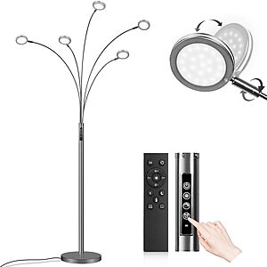 5-Adjustable Arm Bairth Arc LED Floor Lamp w/ Remote (Black Chrome or Brown) $90 + Free Shipping