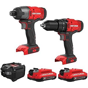 $99* | CRAFTSMAN V20 20V MAX Cordless Drill Driver & Impact Driver Combo Kit w/ 2 Batteries, Charger & Bag at Amazon