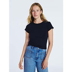 $3: Free Assembly Women's Pointelle Mini Tee with Short Sleeves, Sizes XS-4X at Walmart.com
